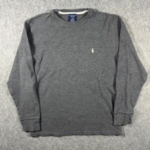 Polo Ralph Lauren Mens Grey Waffle Knit Sleepwear Long Sleeve Shirt L Thermal